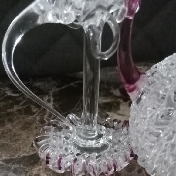 Set Of 3 Hand spun glass coffee pot w a purple accent with two candlesticks - Picture 8 of 13